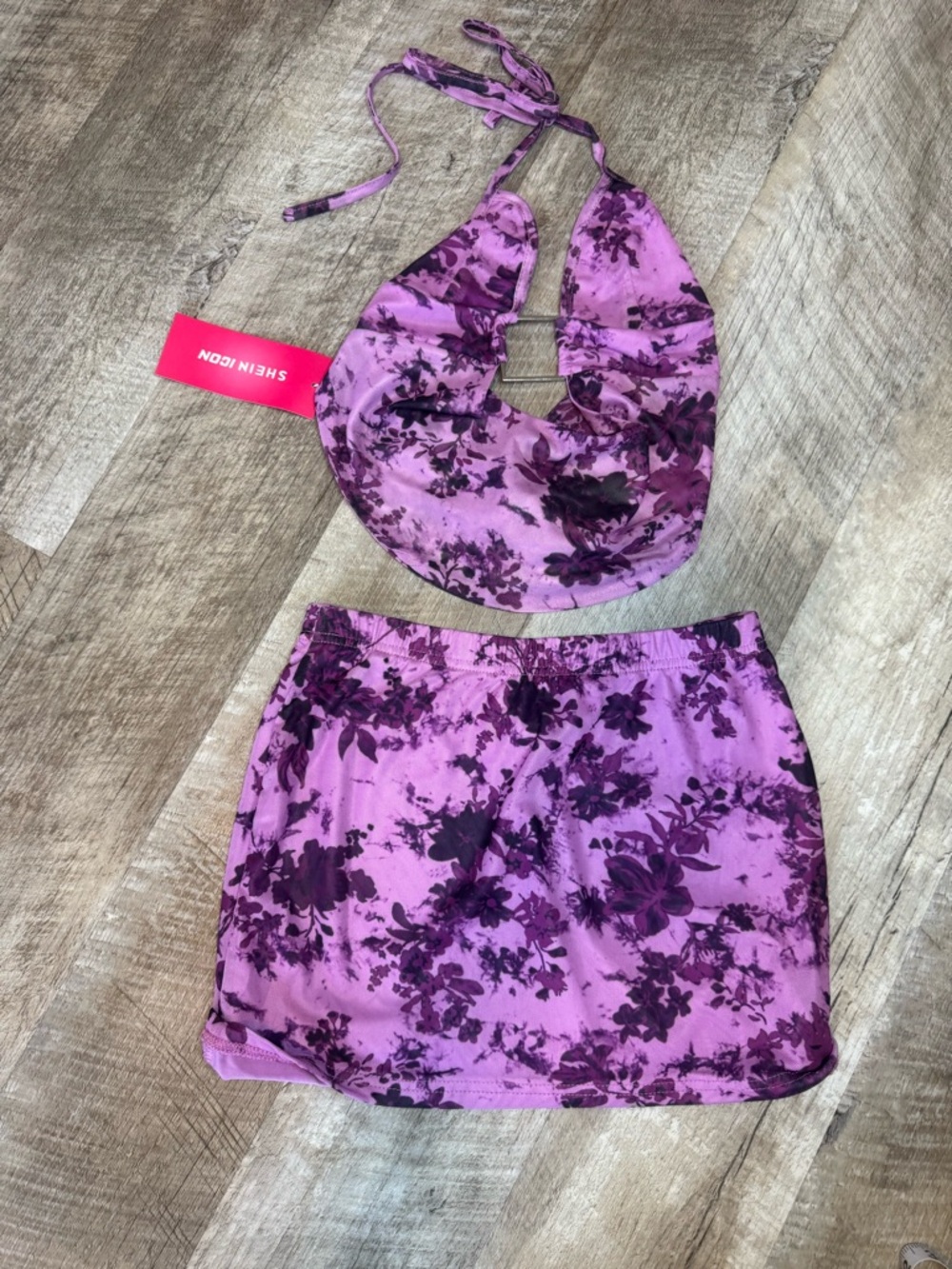 SHEIN Purple Floral Mini Skirt Set